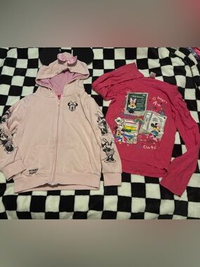 Girls size 6 Minnie Mouse sweater and long sleeve shirt (shirt is stained)